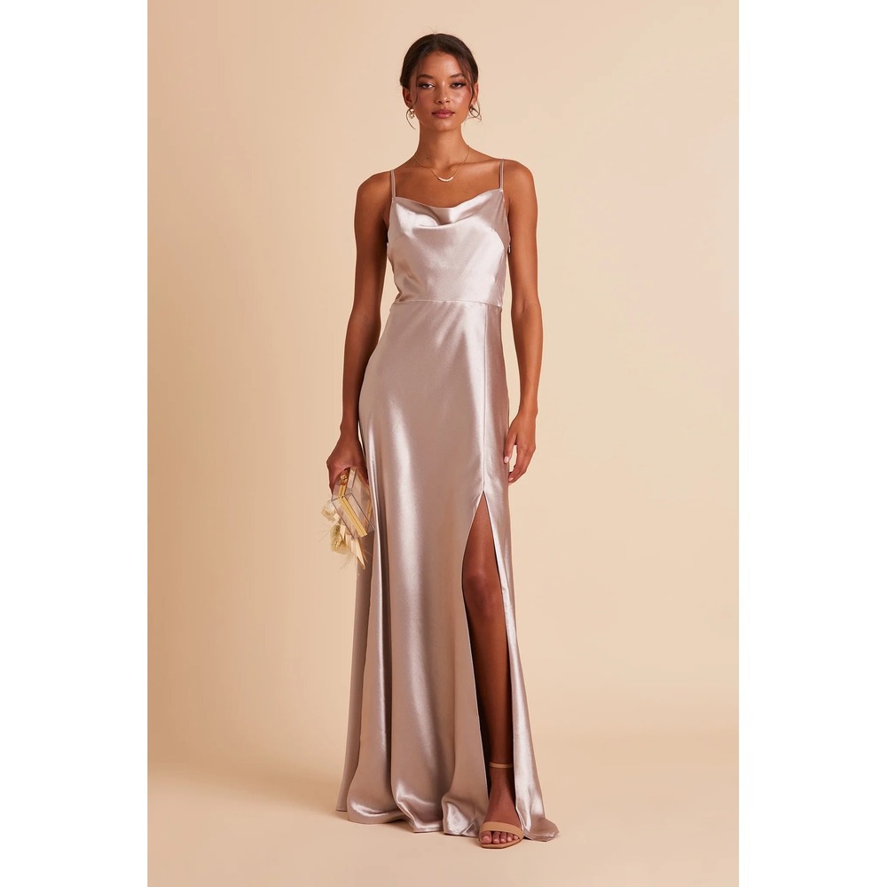 Birdy Grey Lisa Dress Satin Cowl Neck Maxi Size Large Taupe Women
